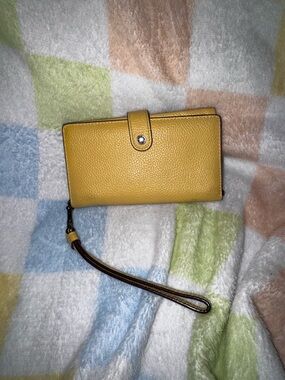 Coach Yellow Pebbled Wristlet Wallet